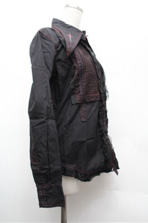 画像2: MAD / クロス襟ピンタックブラウス L 黒×赤 S-26-02-20-042-PU-BL-TE-ZS (2)