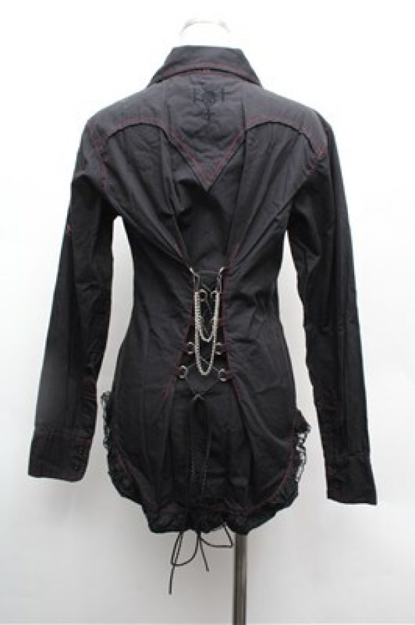 画像3: MAD / クロス襟ピンタックブラウス L 黒×赤 S-26-02-20-042-PU-BL-TE-ZS (3)