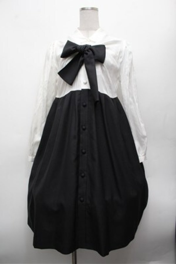 画像1: ネバアランド / 曼珠沙華ワンピース  白ｘ黒 S-26-02-20-044-LO-OP-AS-ZS (1)