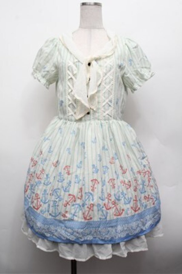 画像1: axes femme / イカリ柄スカーフ風チュニック  オフＸグリーン S-26-02-20-052-AX-OP-AS-ZS (1)