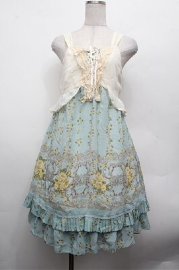 画像1: axes femme / キャミ重ね編み上げチュニック  グリーンxオフ S-26-02-20-053-AX-OP-AS-ZS (1)