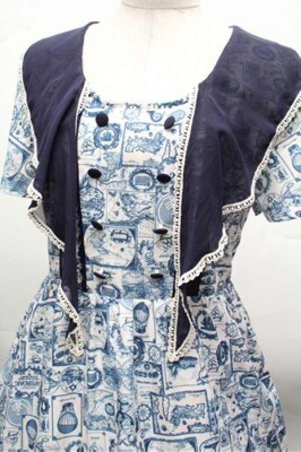 画像4: axes femme POETIQUE / 航海図柄セーラーワンピース  オフｘ紺 S-26-02-20-055-AX-OP-AS-ZS (4)