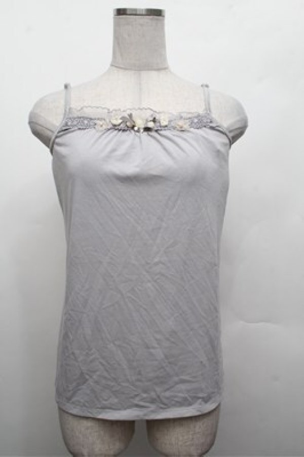 画像1: axes femme / フラワーモチーフキャミソール  ブルーグレー S-26-02-20-013-AX-TO-AS-ZS (1)