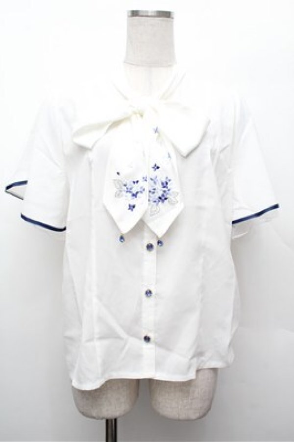 画像1: axes femme / 紫陽花刺繍リボンブラウス  白 S-26-02-20-015-AX-BL-HR-ZS (1)