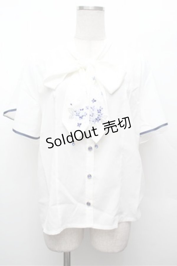 画像1: axes femme / 紫陽花刺繍リボンブラウス  白 S-26-02-20-015-AX-BL-HR-ZS (1)
