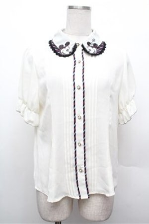 画像: axes femme POETIQUE / ミッキー&ミニー刺繍襟半袖ブラウス  オフ S-26-02-20-017-AX-BL-AS-ZS