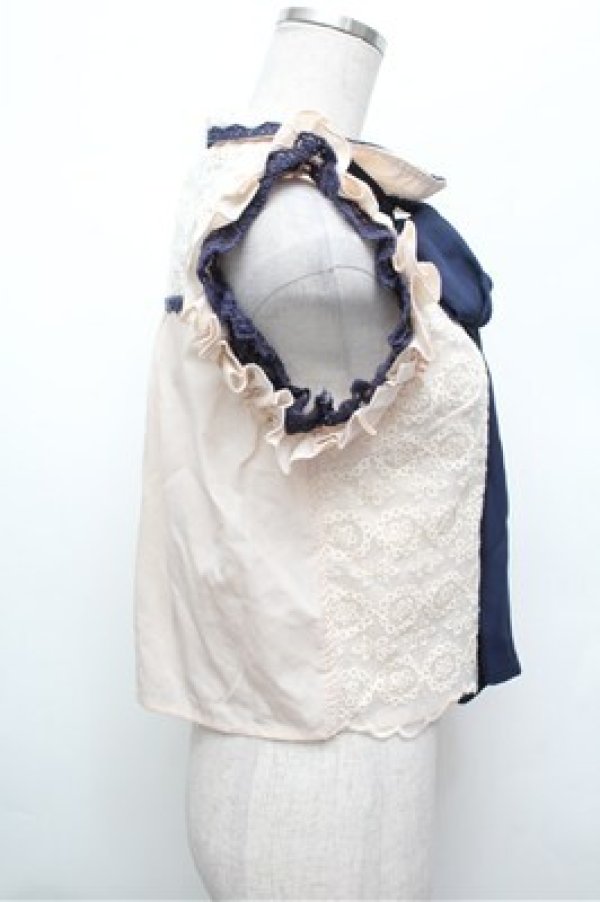 画像2: LIZ LISA / オーガンジーノースリーブブラウス  オフｘ紺 S-26-02-20-023-LO-BL-AS-ZS (2)