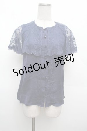 画像: an another angelus / レースケープ衿ブラウス  紺 S-26-02-22-036-CA-BL-AS-ZS