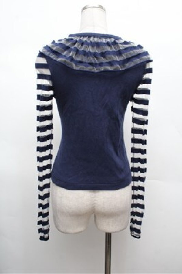 画像3: Jane Marple / 透かしボーダーカーディガン  紺 S-26-02-22-037-JM-TO-AS-ZS (3)