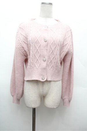 画像: axes femme POETIQUE / ビジューボタンショートカーディガン  ピンク S-26-02-22-039-AX-TO-AS-ZS