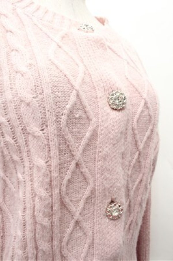 画像4: axes femme POETIQUE / ビジューボタンショートカーディガン  ピンク S-26-02-22-039-AX-TO-AS-ZS (4)
