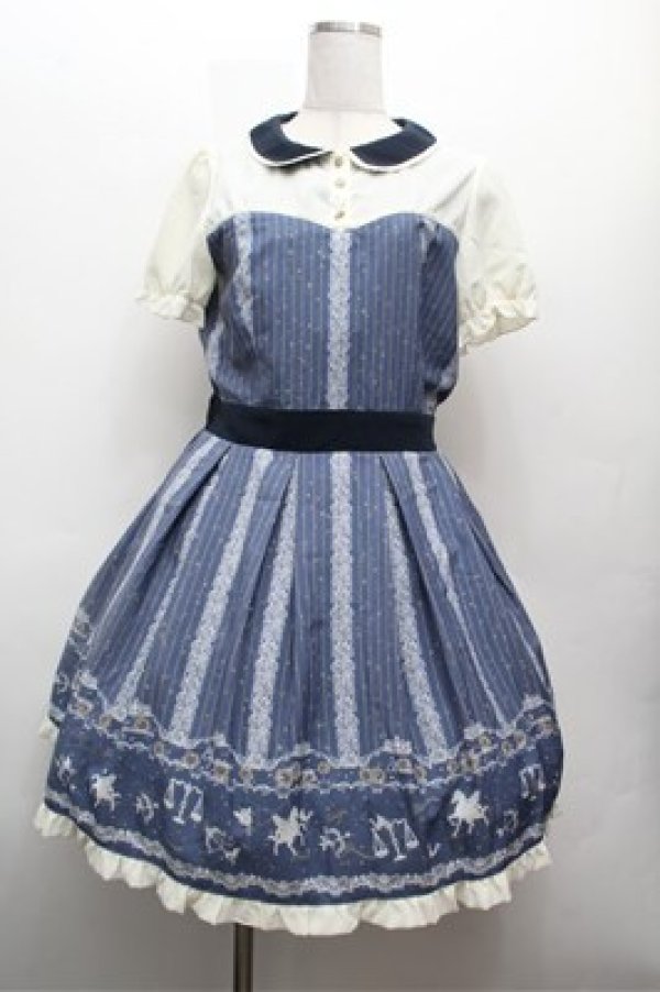 画像1: axes femme POETIQUE / ストライプ星座ワンピース M ネイビー S-26-02-22-049-AX-OP-TE-ZS (1)