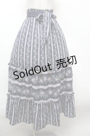 画像: axes femme / ストライプフラワー柄スカート  紺 S-26-02-22-064-AX-SK-AS-ZS