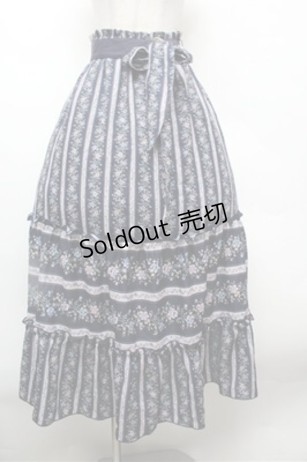 画像1: axes femme / ストライプフラワー柄スカート  紺 S-26-02-22-064-AX-SK-AS-ZS (1)