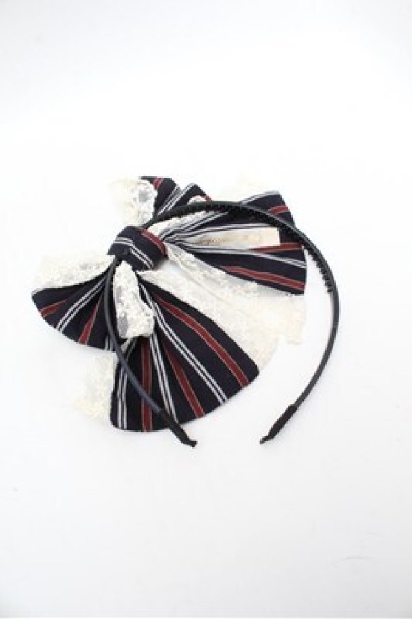 画像3: Pina sweetcollection / ストライプリボンカチューシャ  紺 S-26-02-22-018-LO-SK-AS-ZS (3)