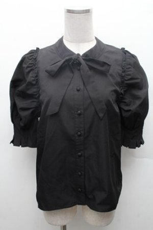 画像: evelyn / ボウタイパフスリーブブラウス  黒 S-26-02-23-042-LO-BL-HR-ZS