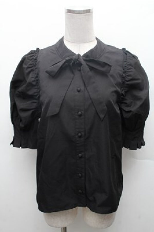 画像1: evelyn / ボウタイパフスリーブブラウス  黒 S-26-02-23-042-LO-BL-HR-ZS (1)