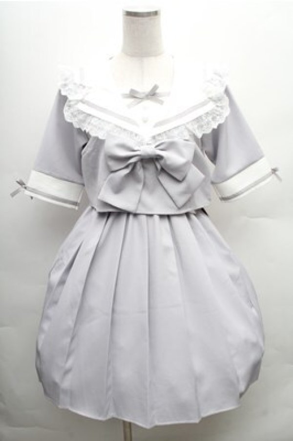 画像1: DearMyLove / レースフリルリボン学園ワンピース  サックス S-26-02-23-045-EL-OP-AS-ZS (1)