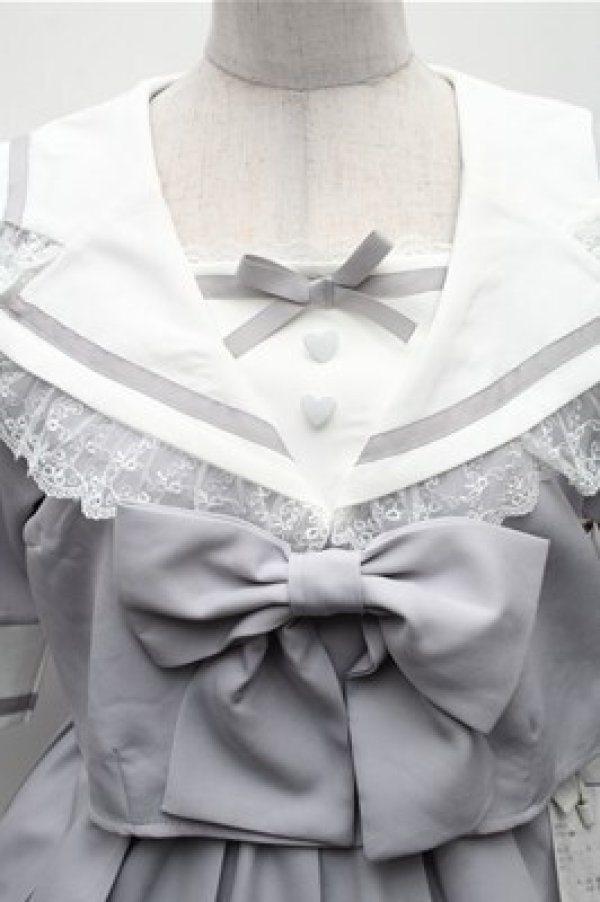 画像3: DearMyLove / レースフリルリボン学園ワンピース  サックス S-26-02-23-045-EL-OP-AS-ZS (3)