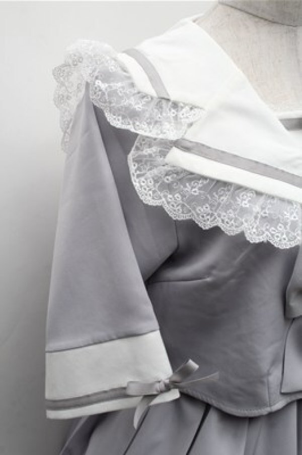 画像4: DearMyLove / レースフリルリボン学園ワンピース  サックス S-26-02-23-045-EL-OP-AS-ZS (4)