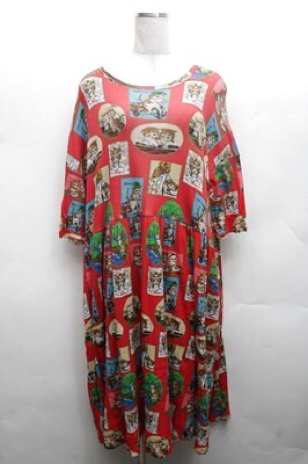 画像1: Franche Lippee / タペストリーワンピース 3L レッド S-26-02-23-048-LO-OP-HR-ZS (1)