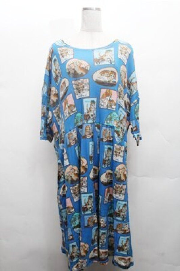 画像1: Franche Lippee / タペストリーワンピース 3L ブルー S-26-02-23-049-LO-OP-HR-ZS (1)