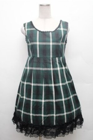 画像: MIHO MATSUDA / チェックジャンパースカート  グリーン S-26-02-23-057-GO-OP-HR-ZS