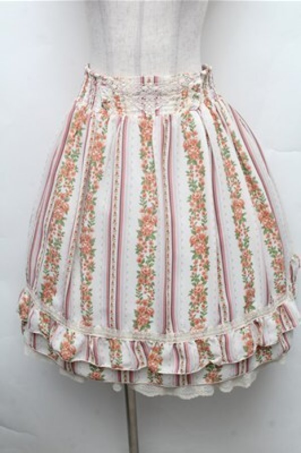 画像1: axes femme / ストライプ花柄スカート  ピンク S-26-02-23-064-AX-SK-AS-ZS (1)