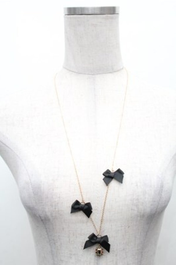 画像1: m petit by misako / AMリボンビジューネックレス  黒 S-26-02-23-010-LO-AC-AS-ZS (1)