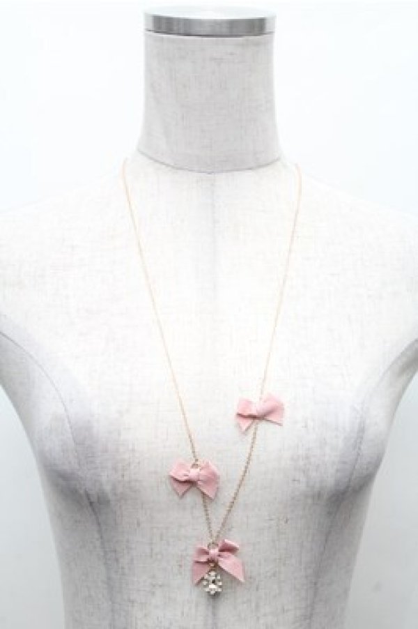 画像1: m petit by misako / AMリボンビジューネックレス  ピンク S-26-02-23-011-LO-AC-AS-ZS (1)
