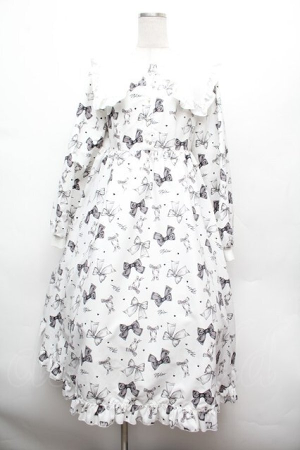 画像1: Lovely Tency / 眞白ありすコラボ/リボンプリントワンピース L 白 S-26-02-25-041-LO-OP-AS-ZS (1)