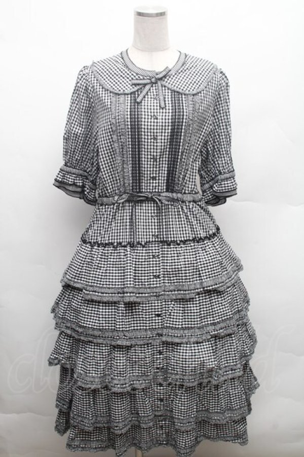 画像1: alcali / コットンギンガム前開きワンピース  黒ｘ白 S-26-02-26-033-LO-OP-AS-ZS (1)