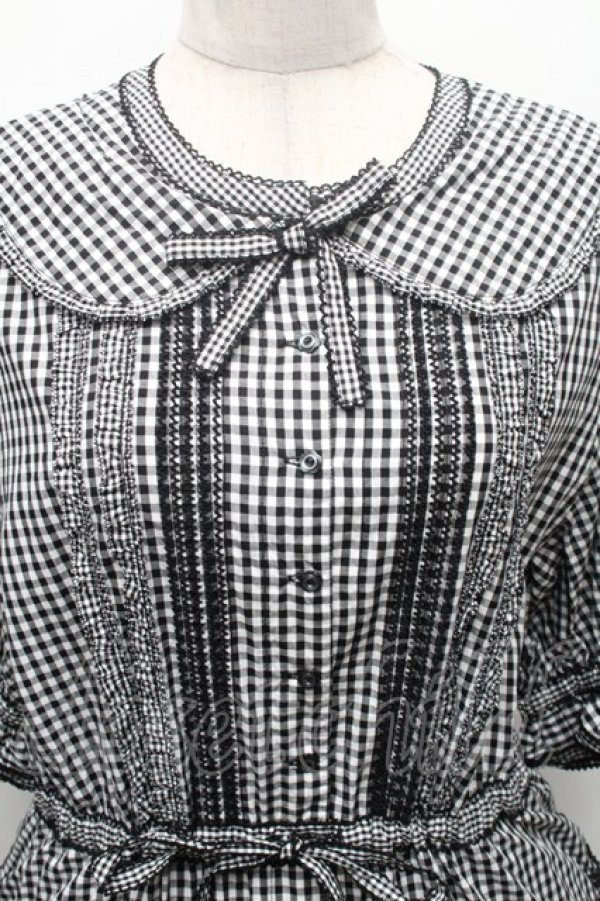 画像3: alcali / コットンギンガム前開きワンピース  黒ｘ白 S-26-02-26-033-LO-OP-AS-ZS (3)