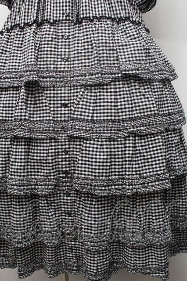 画像4: alcali / コットンギンガム前開きワンピース  黒ｘ白 S-26-02-26-033-LO-OP-AS-ZS (4)