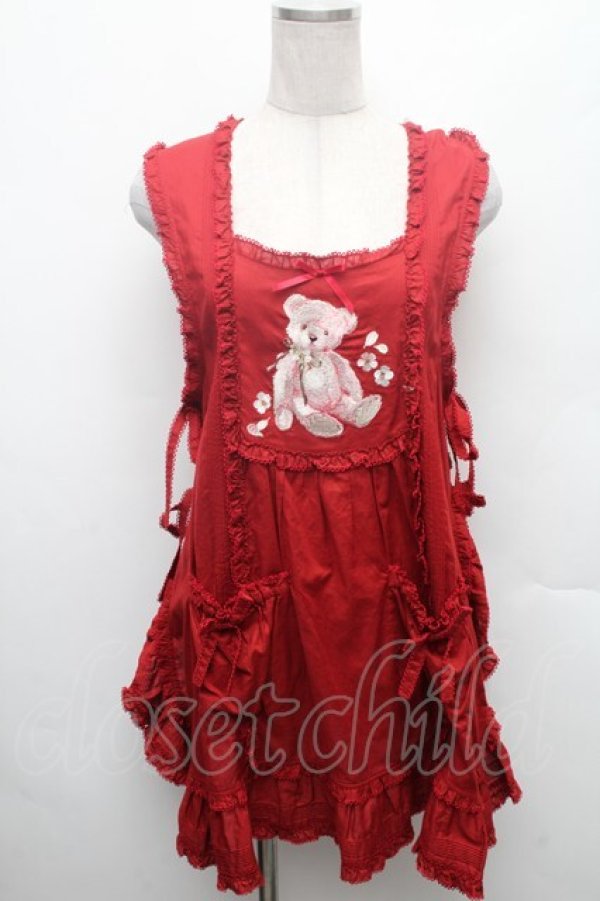 画像1: PINK HOUSE / 桜Teddy刺繍使いローンタブリエ  赤 S-26-02-26-005-LO-TO-SA-ZS (1)