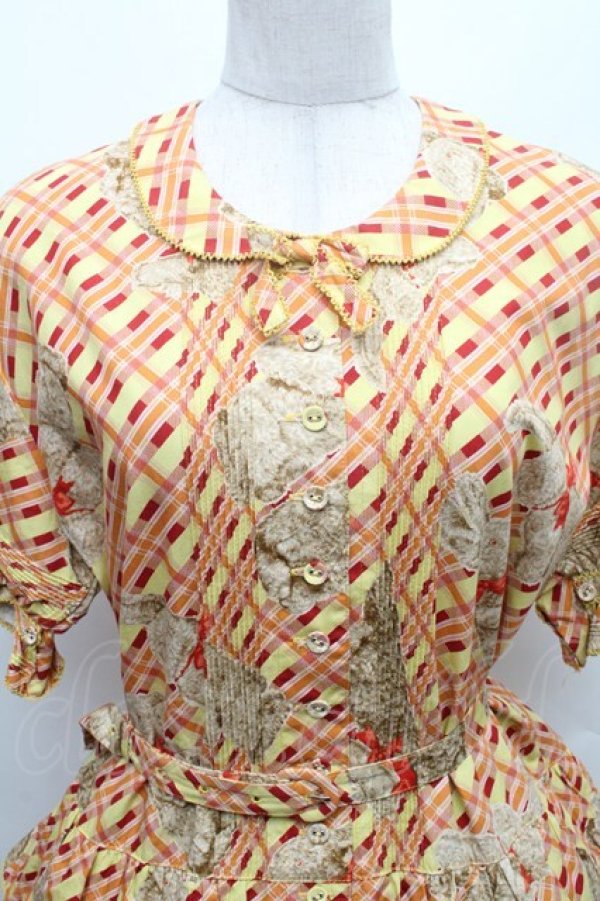画像3: WONDERFUL WORLD / チェック&うさぎさんワンピース  イエロー S-26-02-26-006-LO-OP-HR-ZS (3)