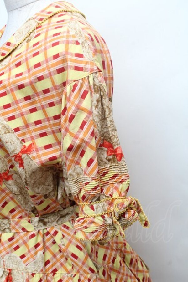 画像4: WONDERFUL WORLD / チェック&うさぎさんワンピース  イエロー S-26-02-26-006-LO-OP-HR-ZS (4)