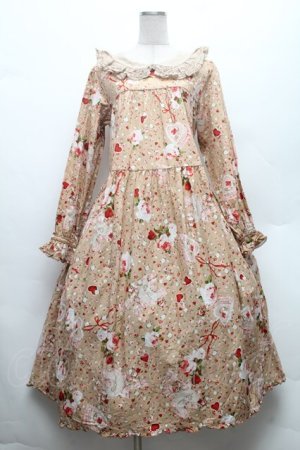 画像: PINK HOUSE / オーナメントローズプリントミディワンピース  ベージュ S-26-02-26-008-LO-OP-SZ-ZS