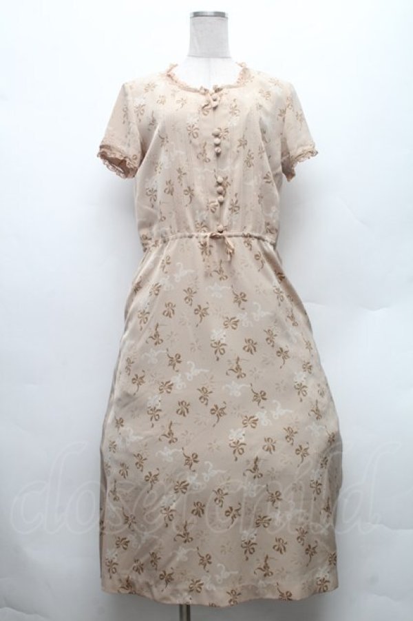 画像1: INGEBORG / リボンpt半袖ワンピース  ベージュ S-26-02-26-009-LO-OP-SA-ZS (1)