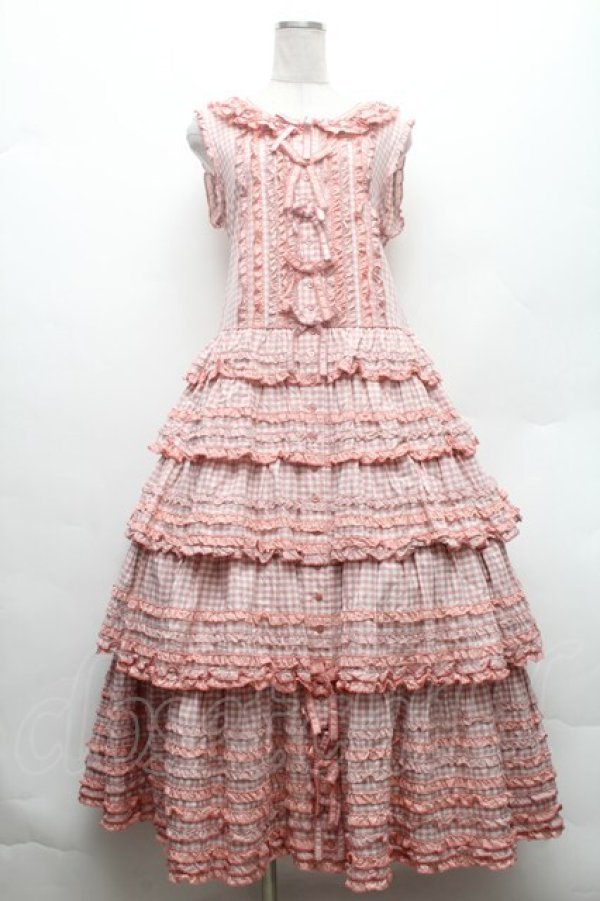 PINK HOUSE / ギンガムチェックパッチワークフリルワンピース ピンク S