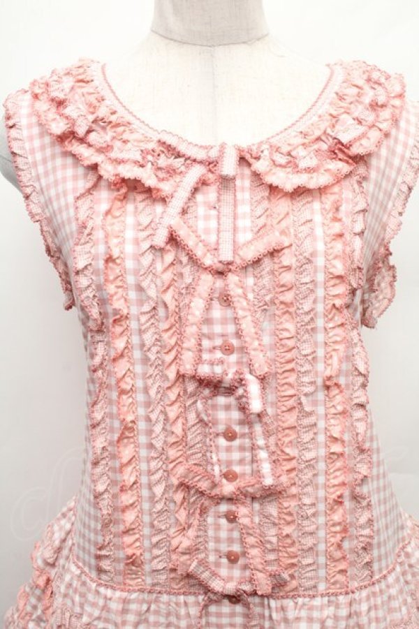 PINK HOUSE / ギンガムチェックパッチワークフリルワンピース ピンク S