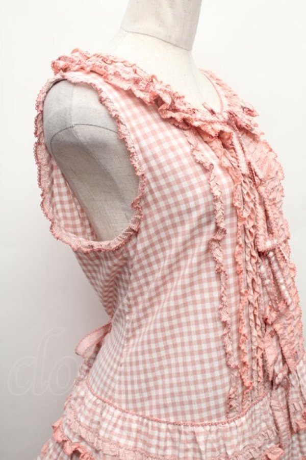 PINK HOUSE / ギンガムチェックパッチワークフリルワンピース ピンク S