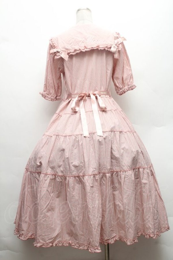 画像2: PINK HOUSE / セーラーカラーギンガムチェックミディワンピース  ピンク S-26-02-26-019-LO-OP-AS-ZS (2)