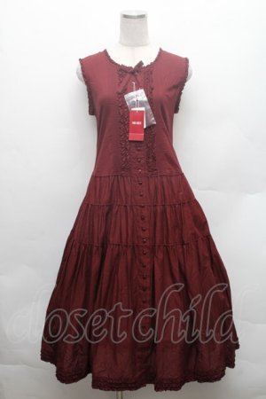 画像: PINK HOUSE / ピコフリルロングノースリーブワンピース  ワイン S-26-02-26-022-LO-OP-AS-ZS