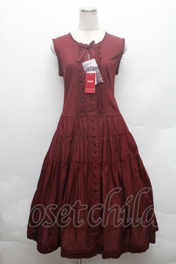 画像1: PINK HOUSE / ピコフリルロングノースリーブワンピース  ワイン S-26-02-26-022-LO-OP-AS-ZS (1)