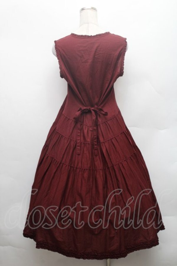 画像2: PINK HOUSE / ピコフリルロングノースリーブワンピース  ワイン S-26-02-26-022-LO-OP-AS-ZS (2)