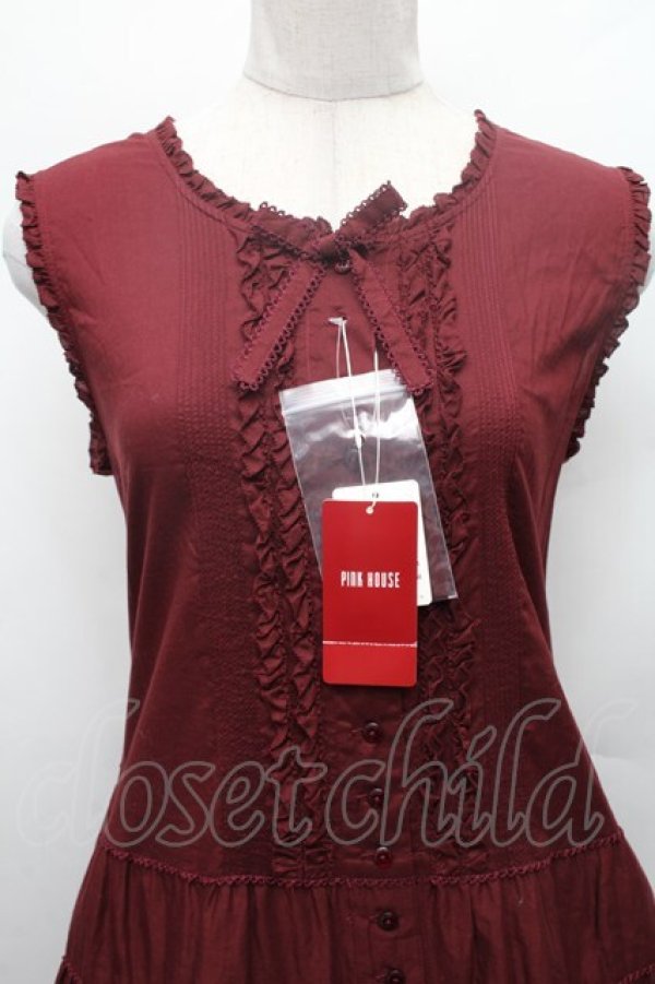 画像3: PINK HOUSE / ピコフリルロングノースリーブワンピース  ワイン S-26-02-26-022-LO-OP-AS-ZS (3)