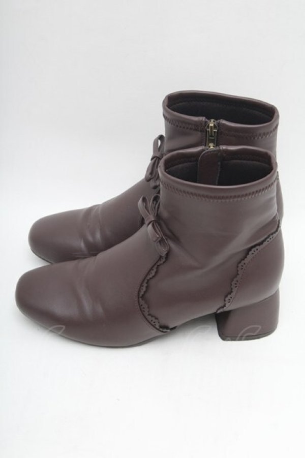 画像2: m petit by misako / リボンショートブーツ LL ブラウン S-26-02-28-003-0-ZA-HR-ZS (2)