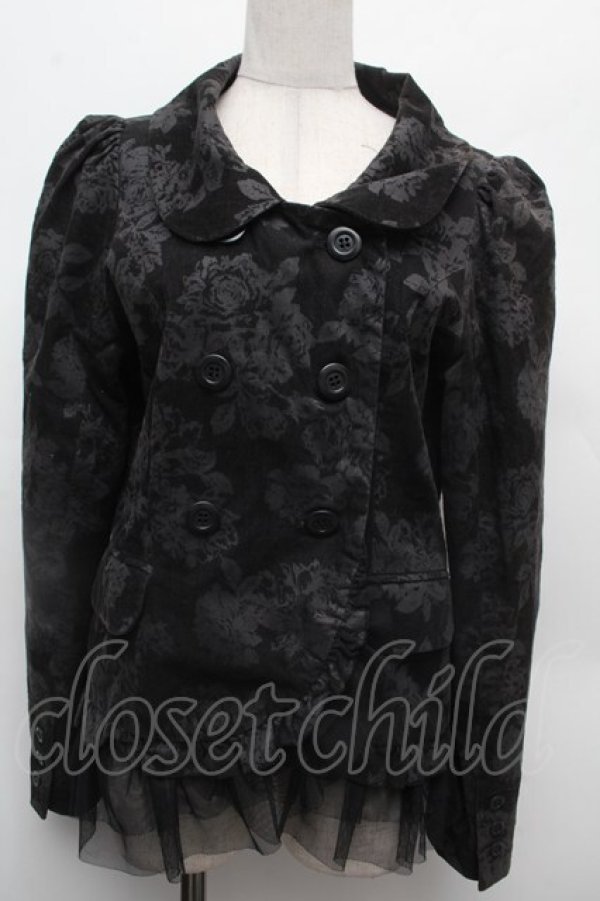 画像1: PEACE NOW / 裾チュールローズプリントジャケット  黒 S-26-02-28-035-PU-JA-HR-ZS (1)