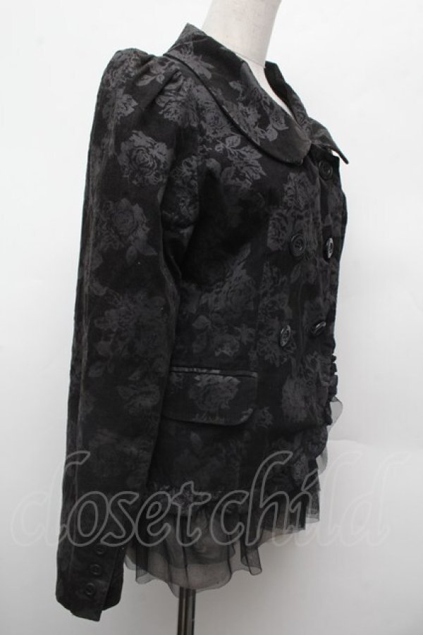 画像3: PEACE NOW / 裾チュールローズプリントジャケット  黒 S-26-02-28-035-PU-JA-HR-ZS (3)